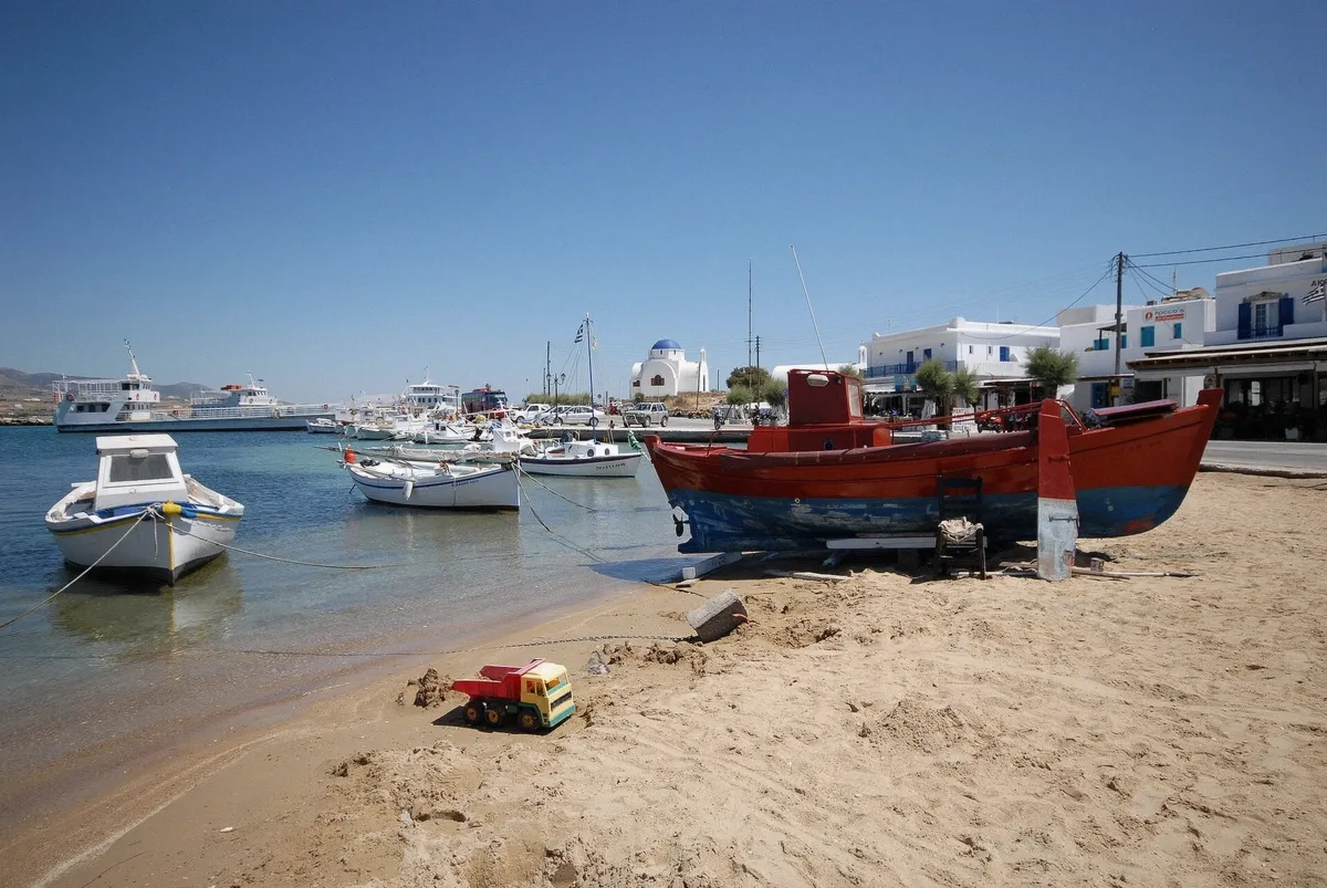Fishing boats in the harbour of Antiparos on a day trip from Paros